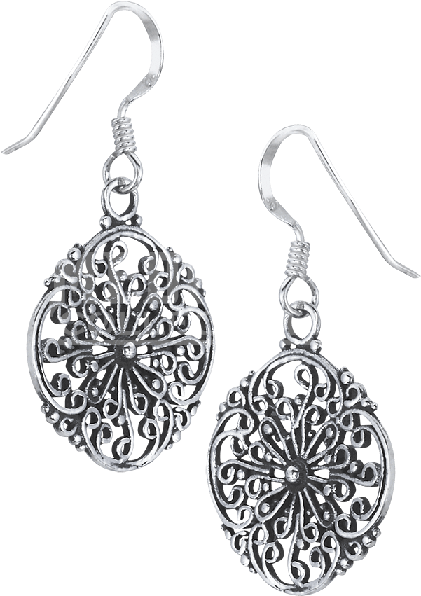 Sterling Silver Scrollwork Flower Earrings - Earrings (850x850), Png Download