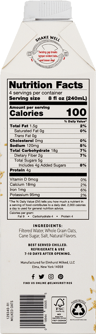 Elmhurst - Elmhurst Nutrition Facts (800x1066), Png Download