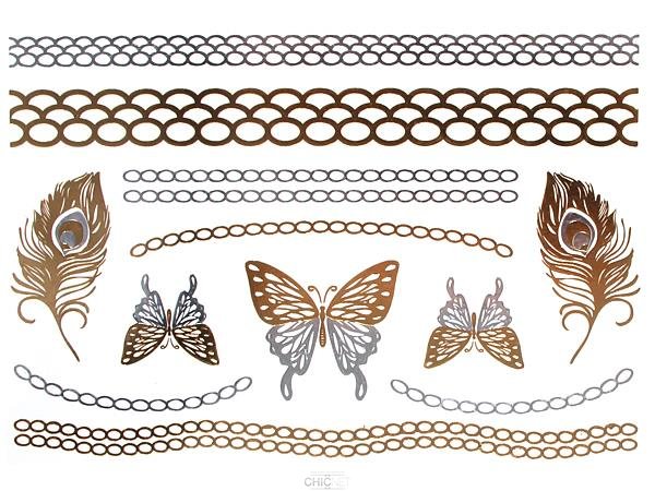 Tattoo Golden Silvery Temporarily Motif Sheet Adhesive - Tattoo (600x450), Png Download