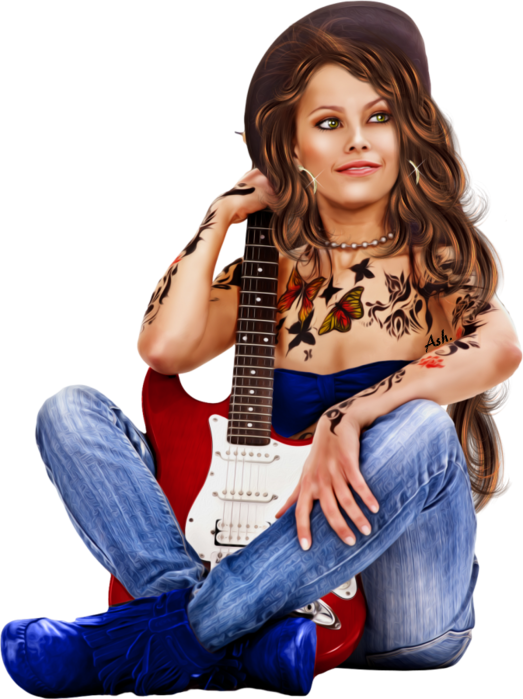 Lady Met Vlinder Tatoos En Gitaar * - Stock Photography (523x699), Png Download