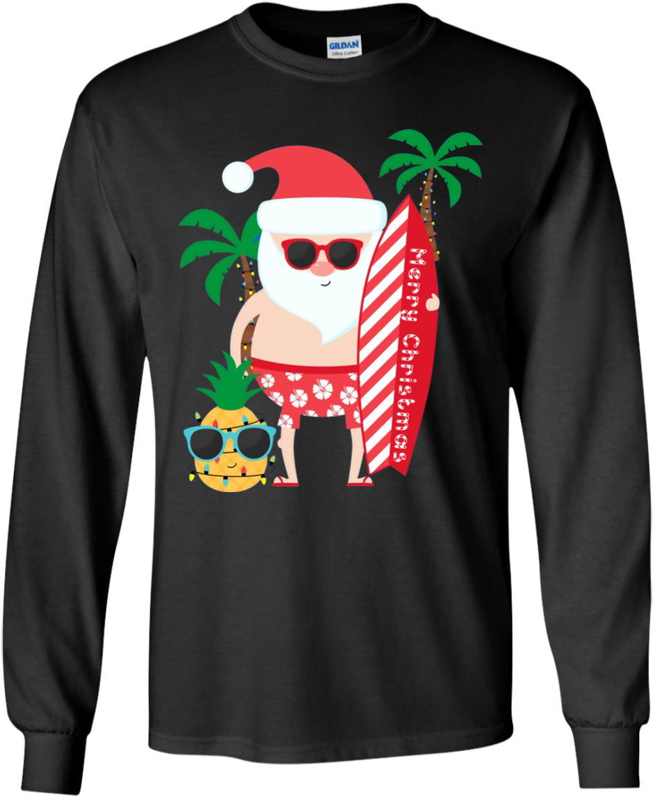 Santa Claus Surfing Hawaiian Shirt Summer Christmas - Santa Claus Surfing Hawaiian Shirt (1155x1155), Png Download