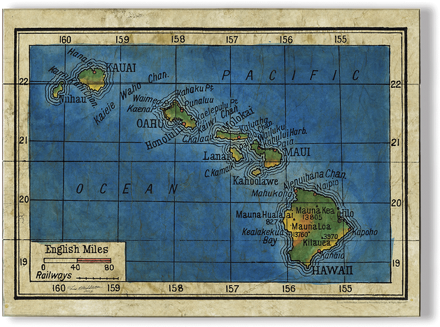Hawaii 1906 Historical Map Painting (730x730), Png Download