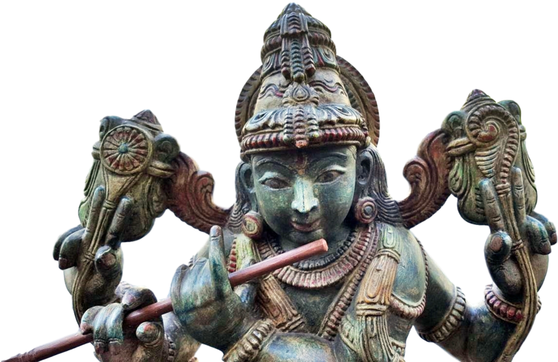 Hindu God Krishna With Cow Wooden Big Statue - Wood Hindu God Statue Png (1024x576), Png Download