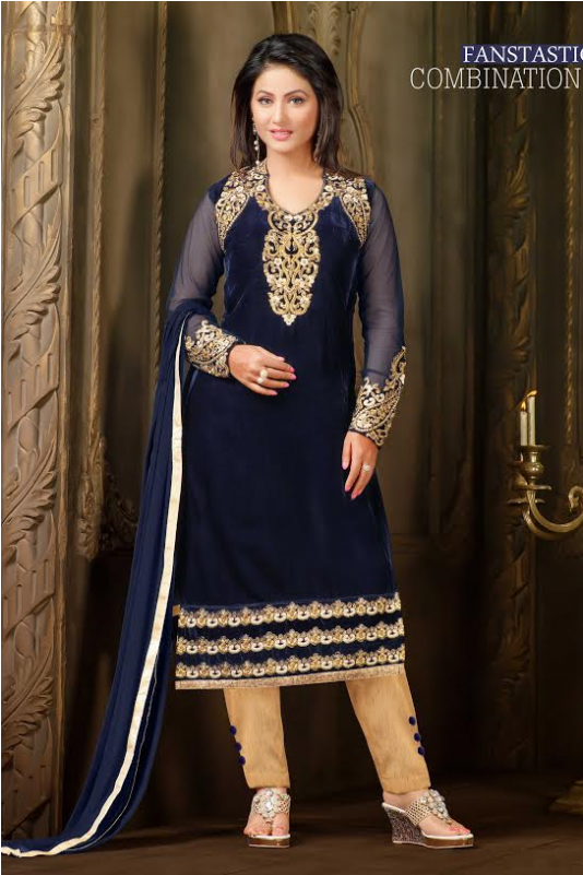 -7% 71007 Navy Blue Straight Velvet Salwar Kameez Suit - Velvet Ladies Suits Designs (800x800), Png Download