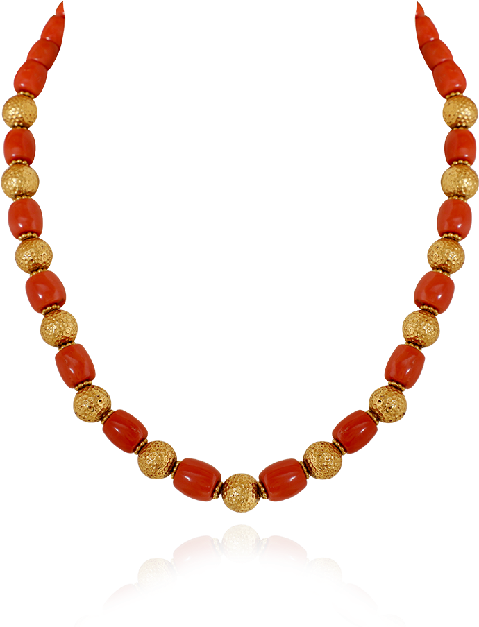 Antique Coral Gold Bead Chain - Necklace (1000x1000), Png Download