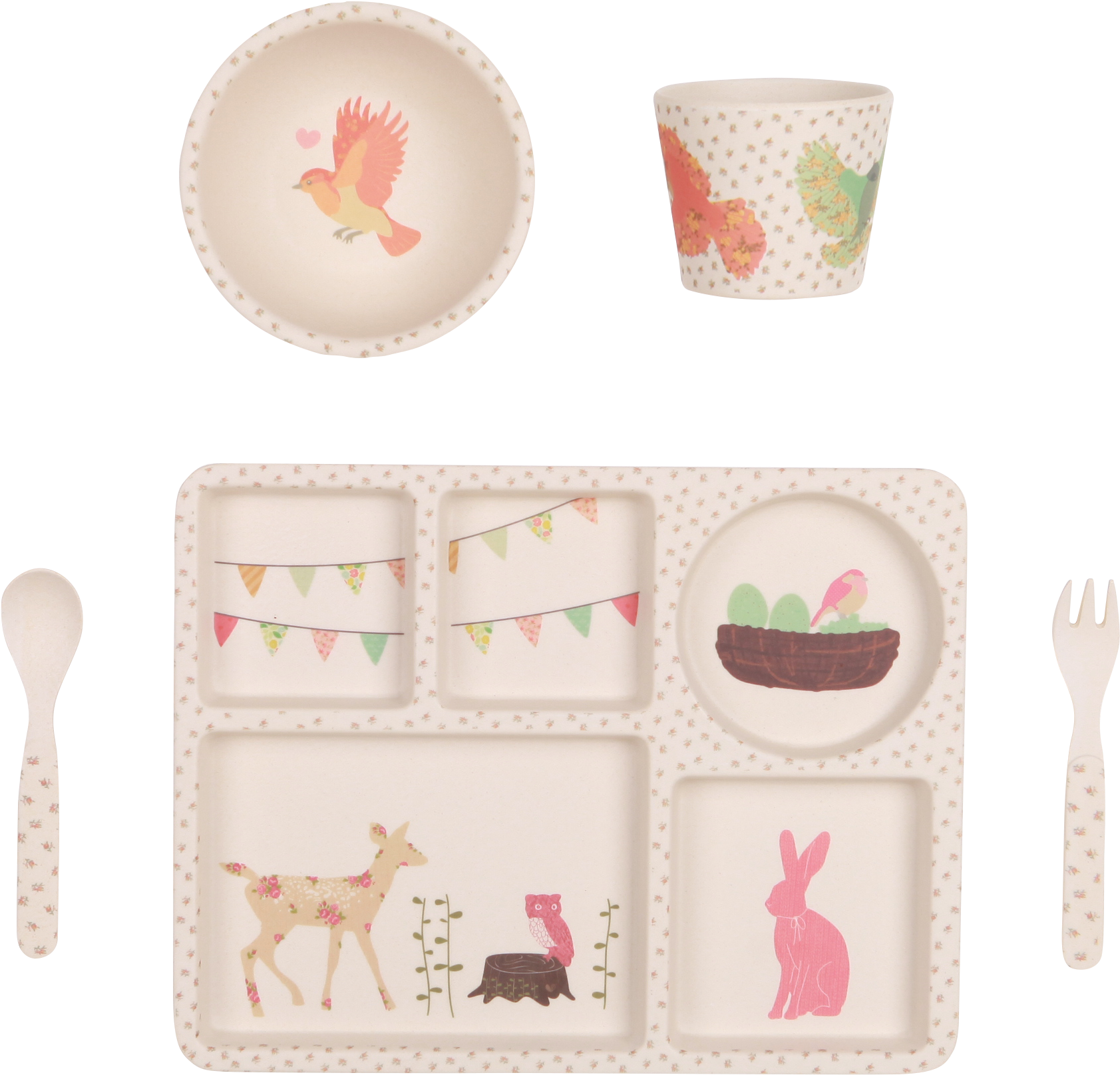 5 Piece Set // Woodland Tea Party - Love Mae - 5 Piece Bamboo Dinner Set - Woodland Tea (2720x2720), Png Download