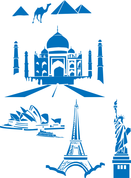 Free Vector World Landmarks Egipt Paris Sydney Ny Taj - Seven Wonders Of The World Png (438x594), Png Download