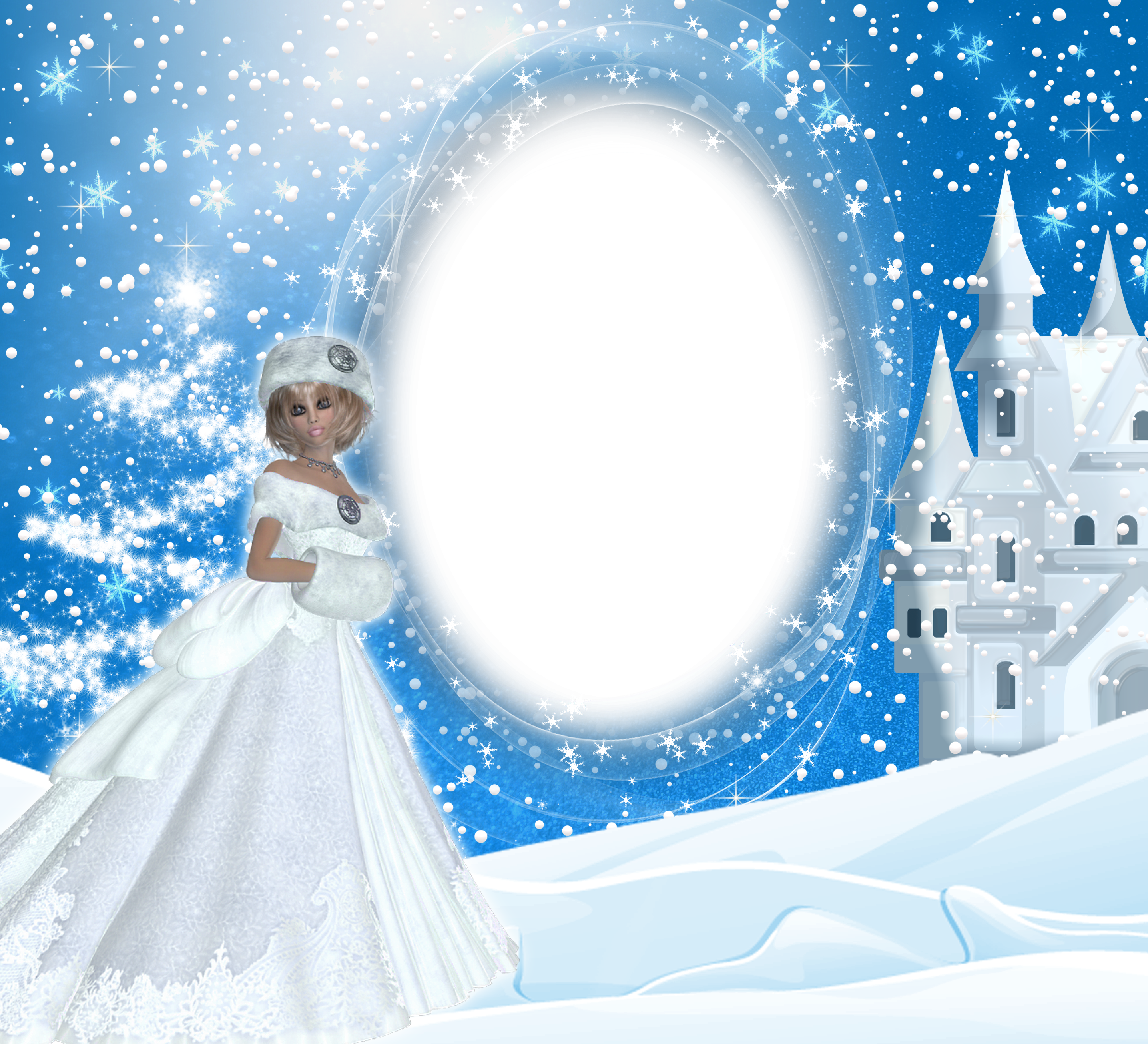 Winter Snow Lady Png Frame - Snow Frame Png (600x546), Png Download