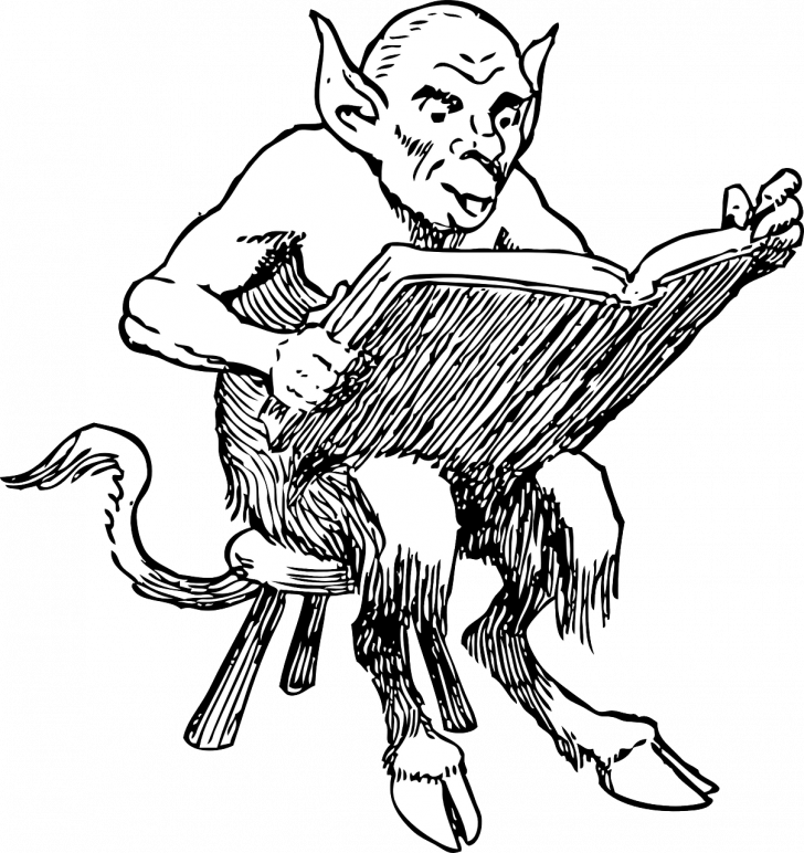 Satanic Pentagram Coloring Pages - Devil Reading A Book (728x772), Png Download