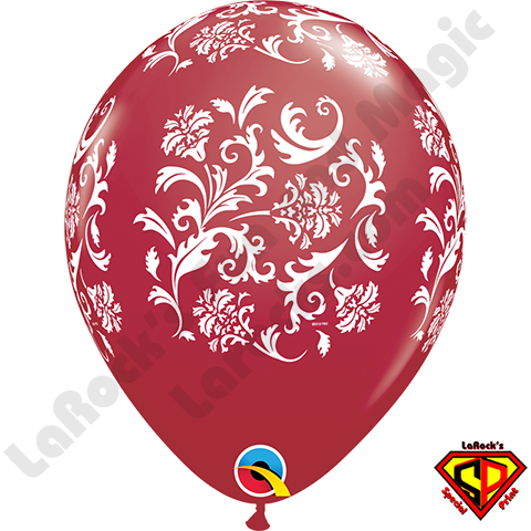 11" Black & White Damask Print Latex Balloons X (480x480), Png Download