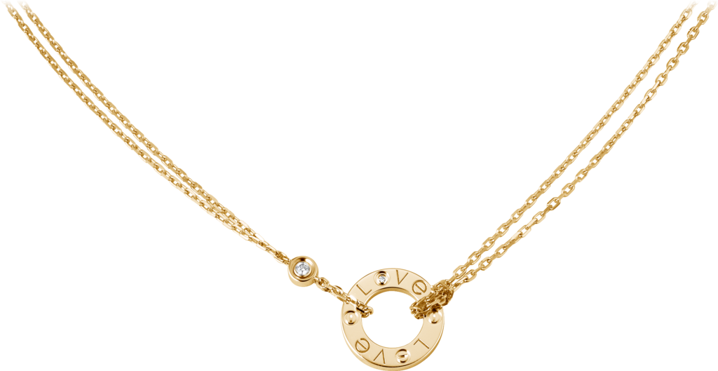 Love Necklace, 2 Diamondsyellow Gold, Diamonds - Necklace (1024x529), Png Download
