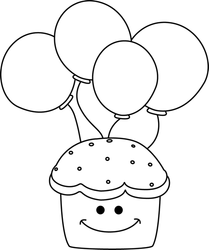 Black And White Cupcake And Balloons - Balloon (419x500), Png Download