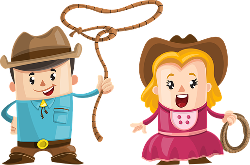 Couple Cowboy Boy Girl Love Man Woman Outd - Cartoon Cowboy And Girl (515x340), Png Download