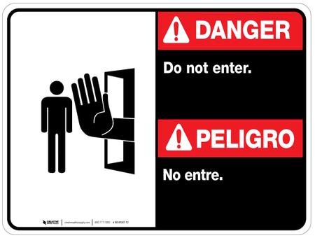 Bilingual Danger Unauthorized Personnel Keep Out Wall (450x340), Png Download