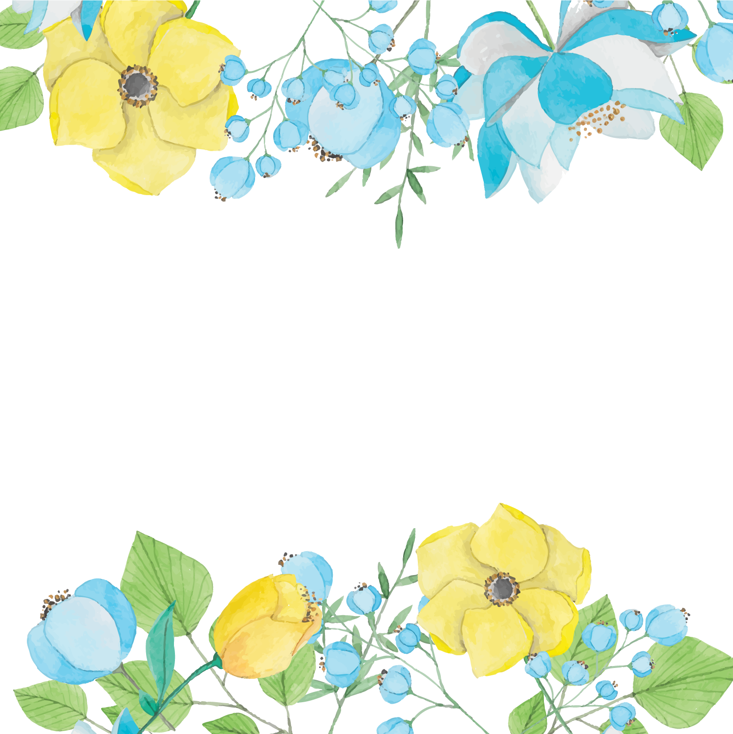 Watercolor Painting Download Elegant - Blue And Yellow Watercolor Flowers (1500x1501), Png Download