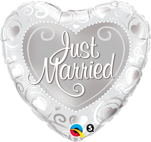 18 Inch Just Married Hearts Silver Foil Balloon - 18 Just Married Silver Hearts Foil Balloon (513x513), Png Download