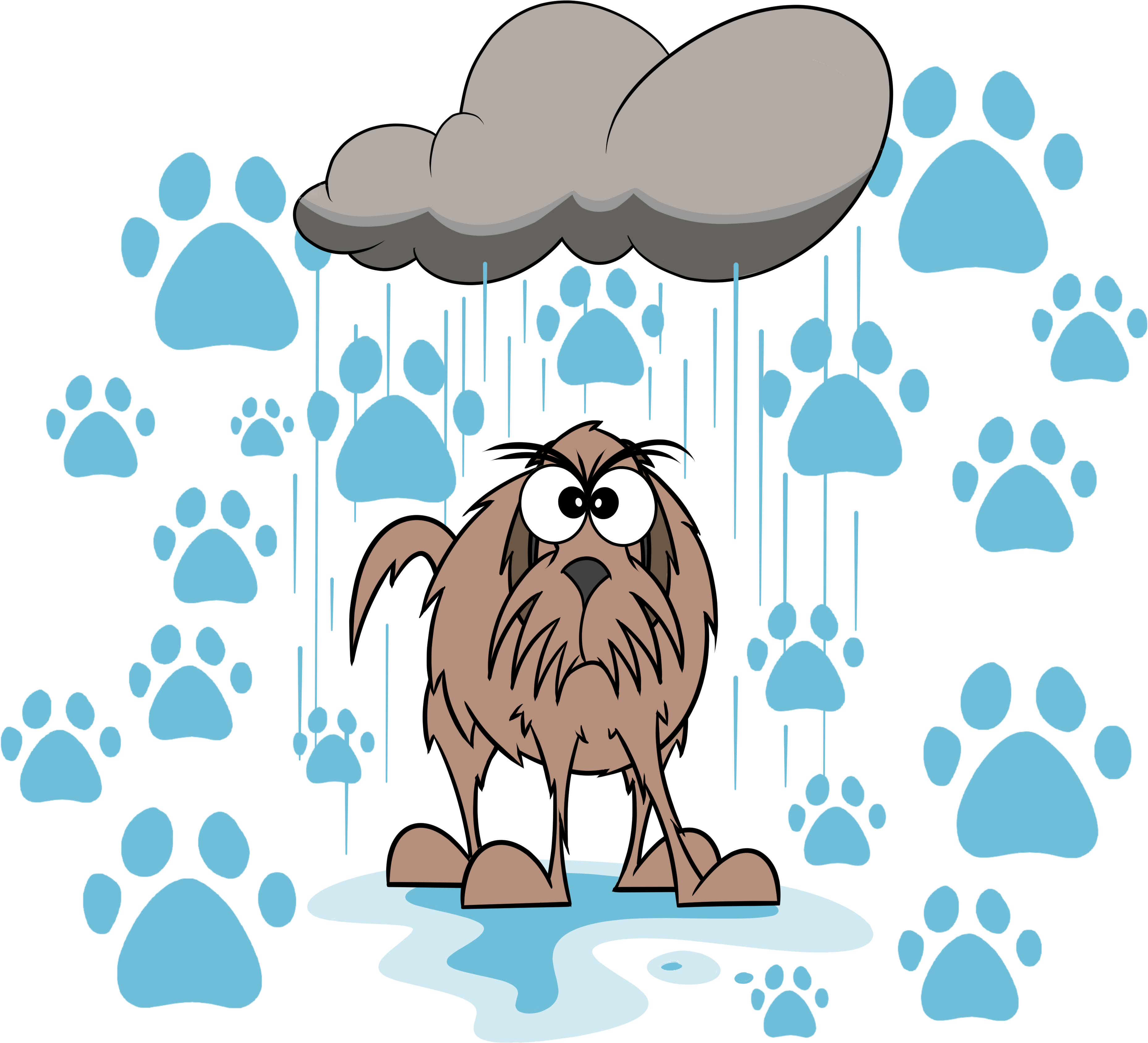 Art Funny Wet Dog Paw Print T Shirt - Wet Dog Cartoon (4500x5400), Png Download