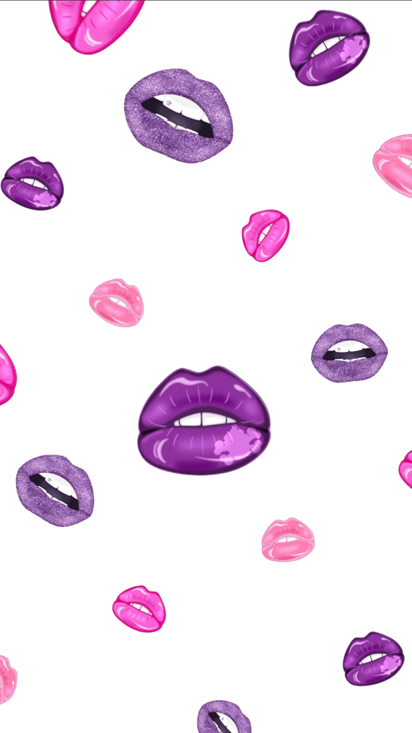 Ftedtickers Lips Kiss Love Pink Purple Glitter Sparkle - Papel De Parede Para Celular Feminino (810x1440), Png Download