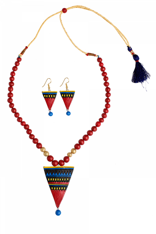 Terracotta Red & Blue Triangle Shape Necklace - Lazo Diamond Bracelet (540x810), Png Download