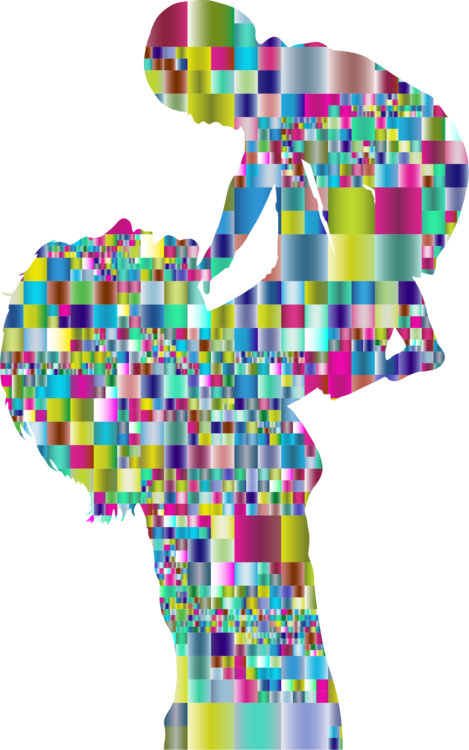 Mosaic Silhouette Infant Child Mother - Prismatic Mosaic Silhouette (469x750), Png Download