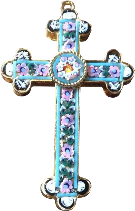 Italian Cross Pendant, Mosaic, Blue, Pink, White, Green, - Cross (697x697), Png Download