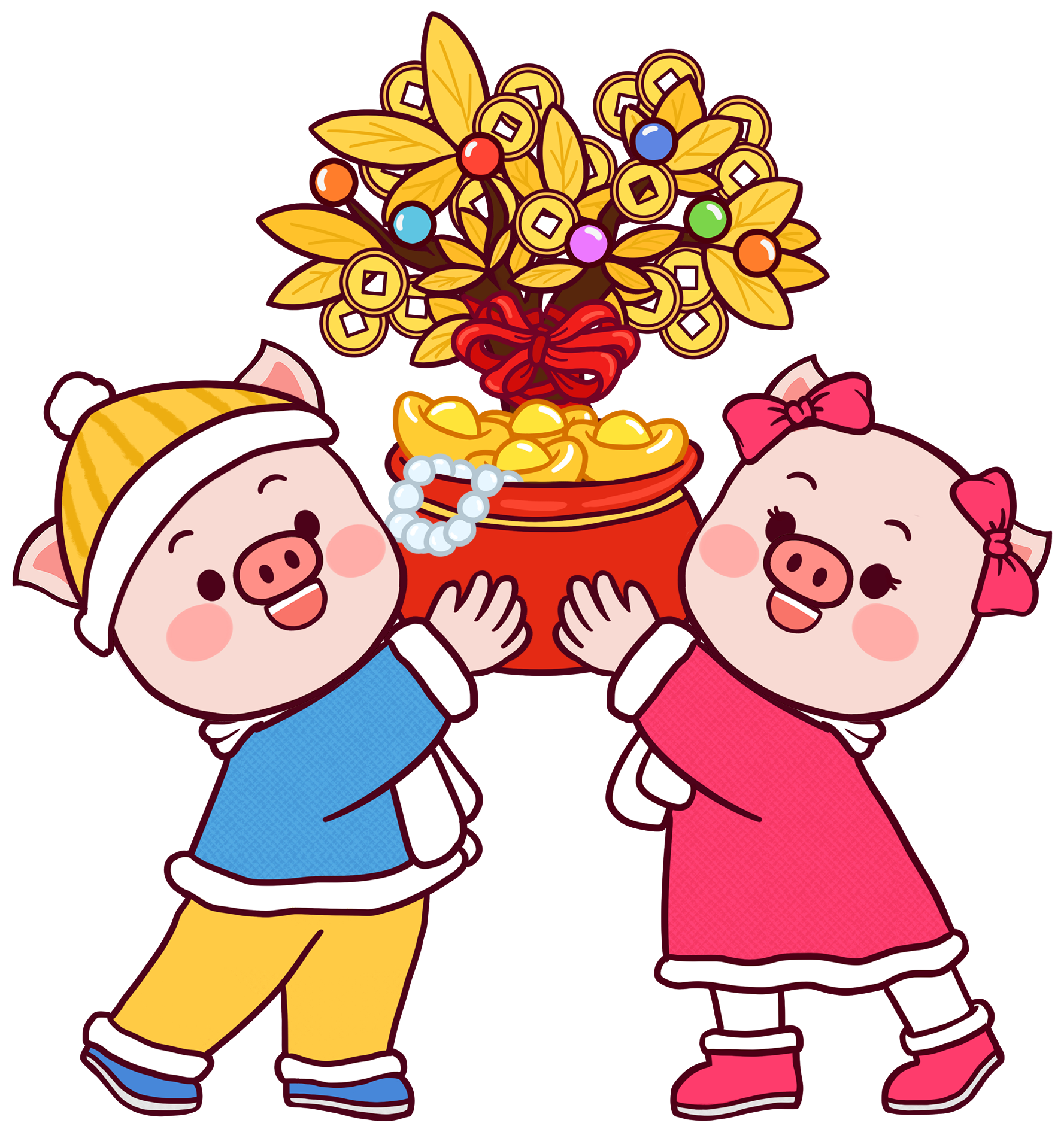 Cartoon Cute Colored Piggy Png And Psd - Cartoon (2000x2000), Png Download