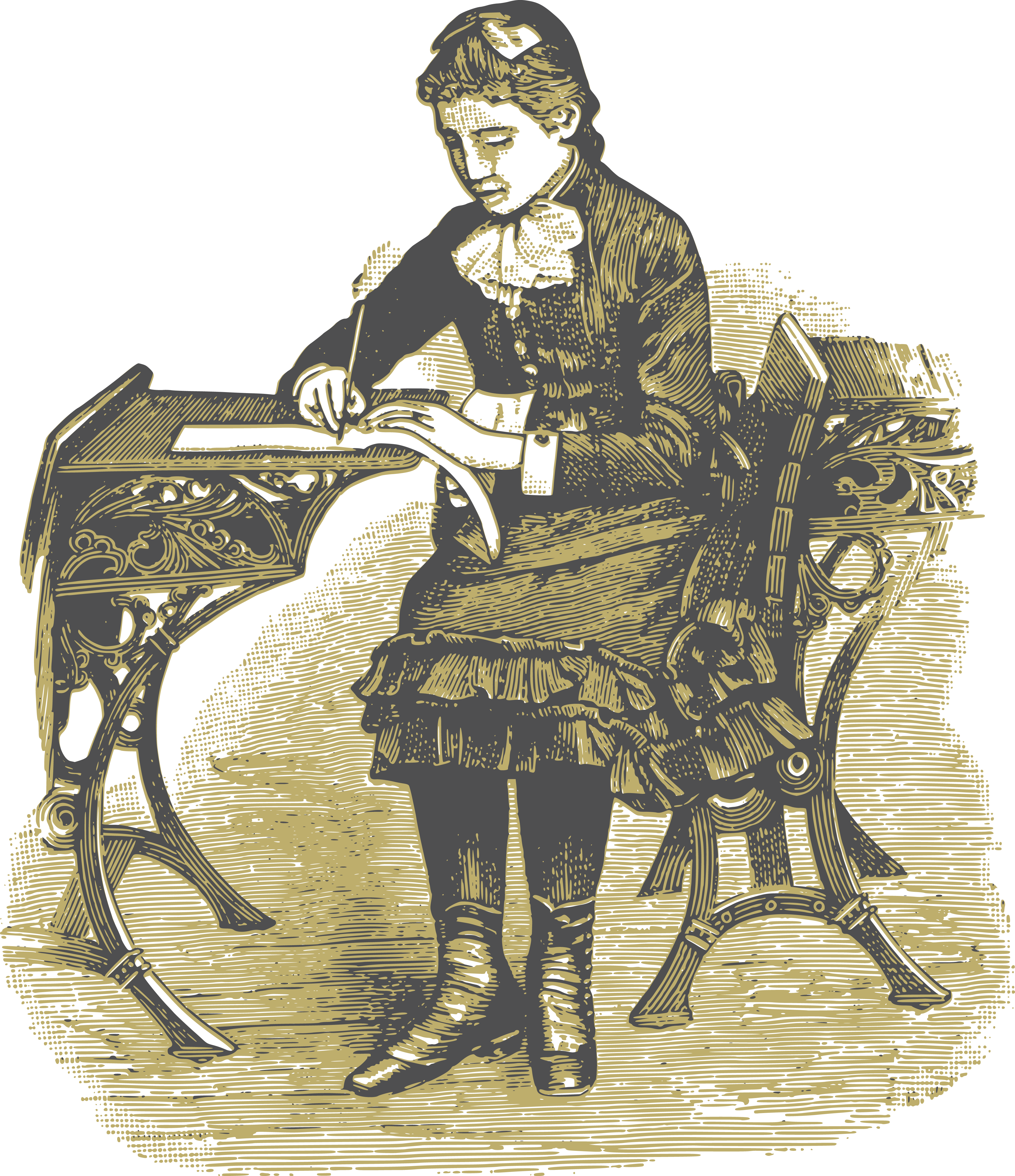 Free Clipart Of A School Girl Writing At A Desk - Cute Student Female Student Girl Laptop Book Royalty (4000x4631), Png Download