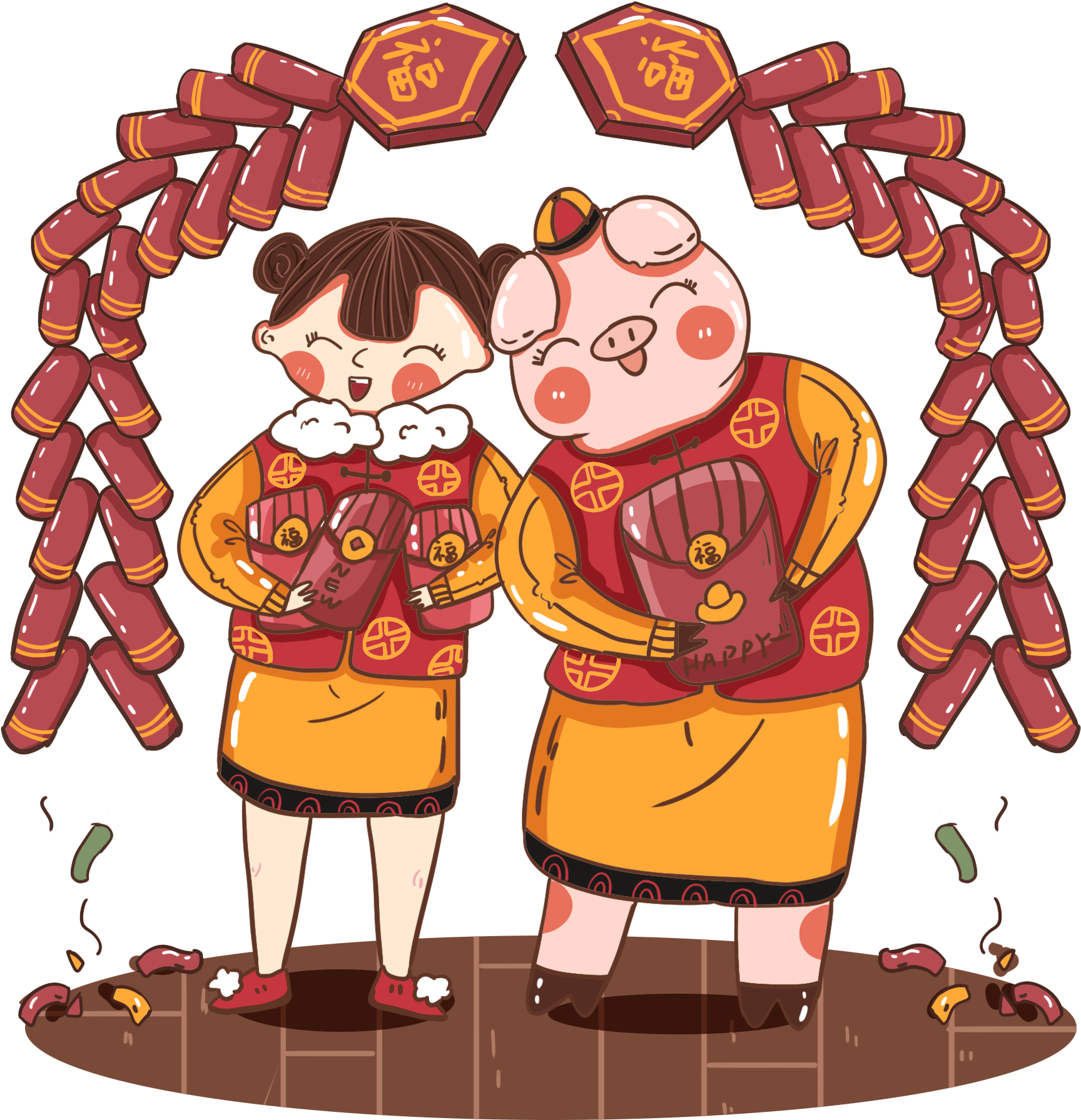 New Year Girl Pig Red Png And Psd - Illustration (2000x2000), Png Download