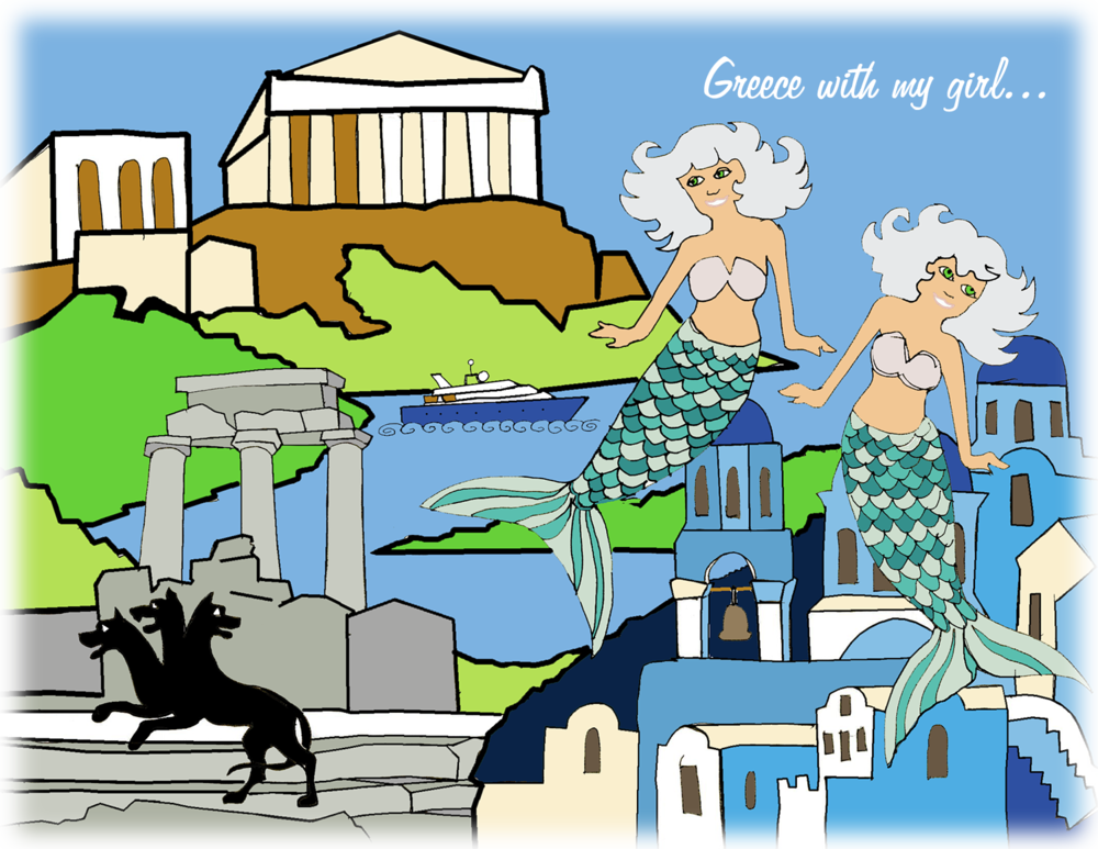 Greece With My Girl, My Girl, My Girl - Cartoon (1000x773), Png Download