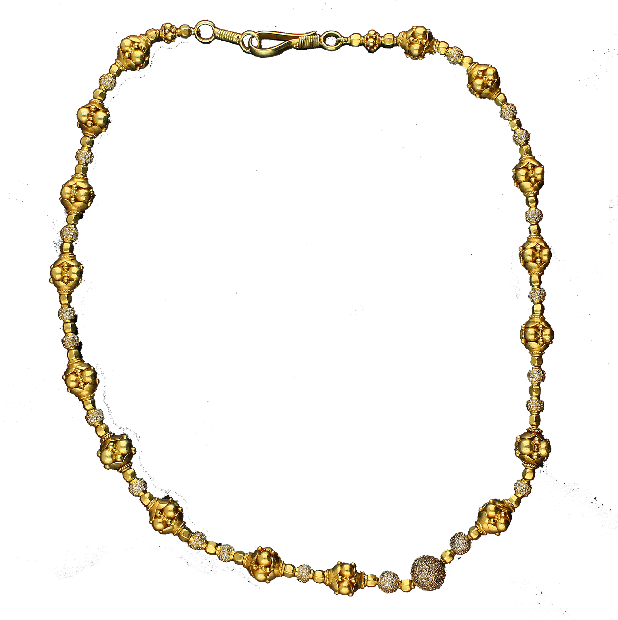 Yellow Gold And Diamond Set Bead Necklace - Chain (1984x1989), Png Download