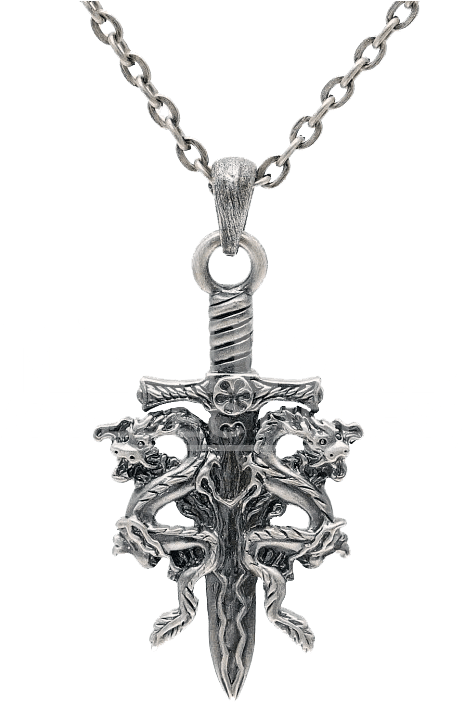 Royalty Free Library Dragon Knife Necklace - Silver Pendant Dragon Png (768x768), Png Download
