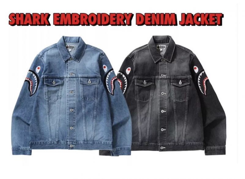 Bape Shark Embroidery Denim Jacket - Jean Jacket (800x800), Png Download