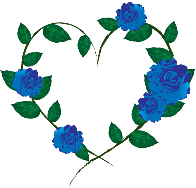 Blue And Green Flower Heart - Heart Flower Blue Png (670x644), Png Download