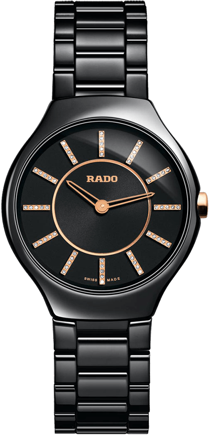 Rado True Thinline Diamonds Ladies Watch - Black Watch For Ladies Rado (1000x1000), Png Download
