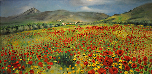 Landscape With Poppies - Painting (600x600), Png Download