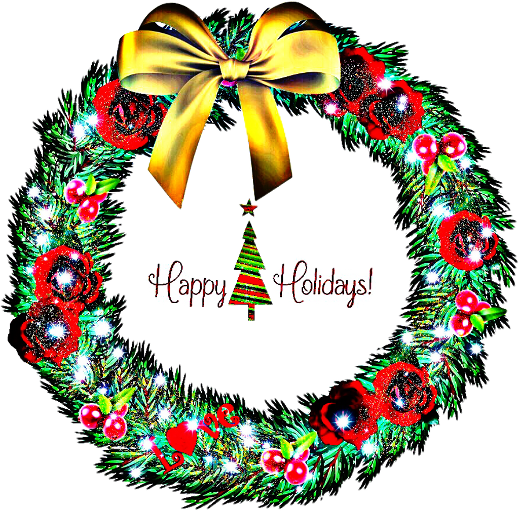 Wreath Christmas Tree Flowers Happy Holidays (1024x1010), Png Download
