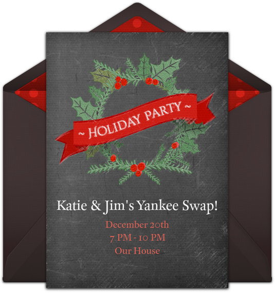 Holiday Chalkboard Wreath Online Invitation - Christmas Tree (650x650), Png Download