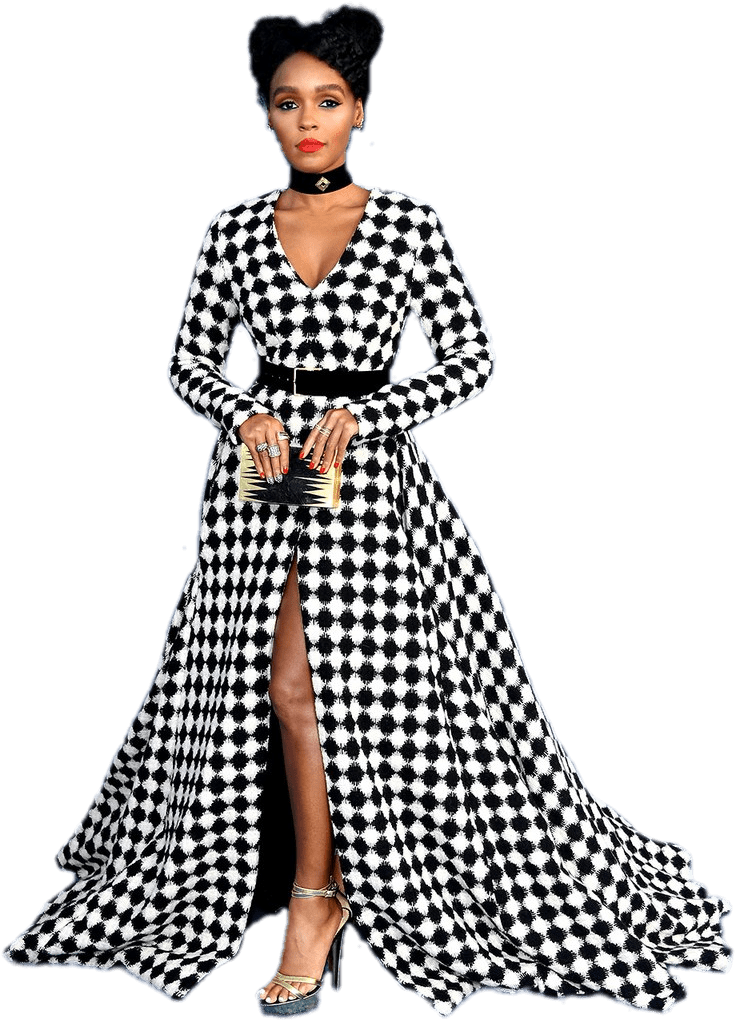 Janelle Monae Black And White Dress - Blush Peep Toe Booties (768x1152), Png Download