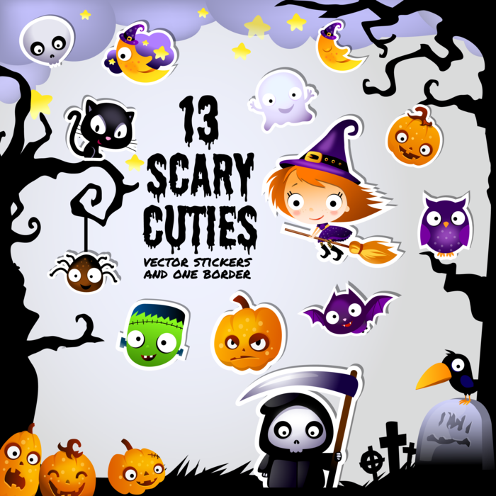 Thirteen Frightfully Scary Halloween Cuties Vector - Fundo Halloween Cute (700x700), Png Download
