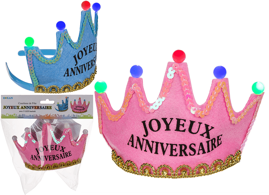 Party Crown With 5 Multicoloured Led - Couronne Led Joyeux Anniversaire Png (945x709), Png Download