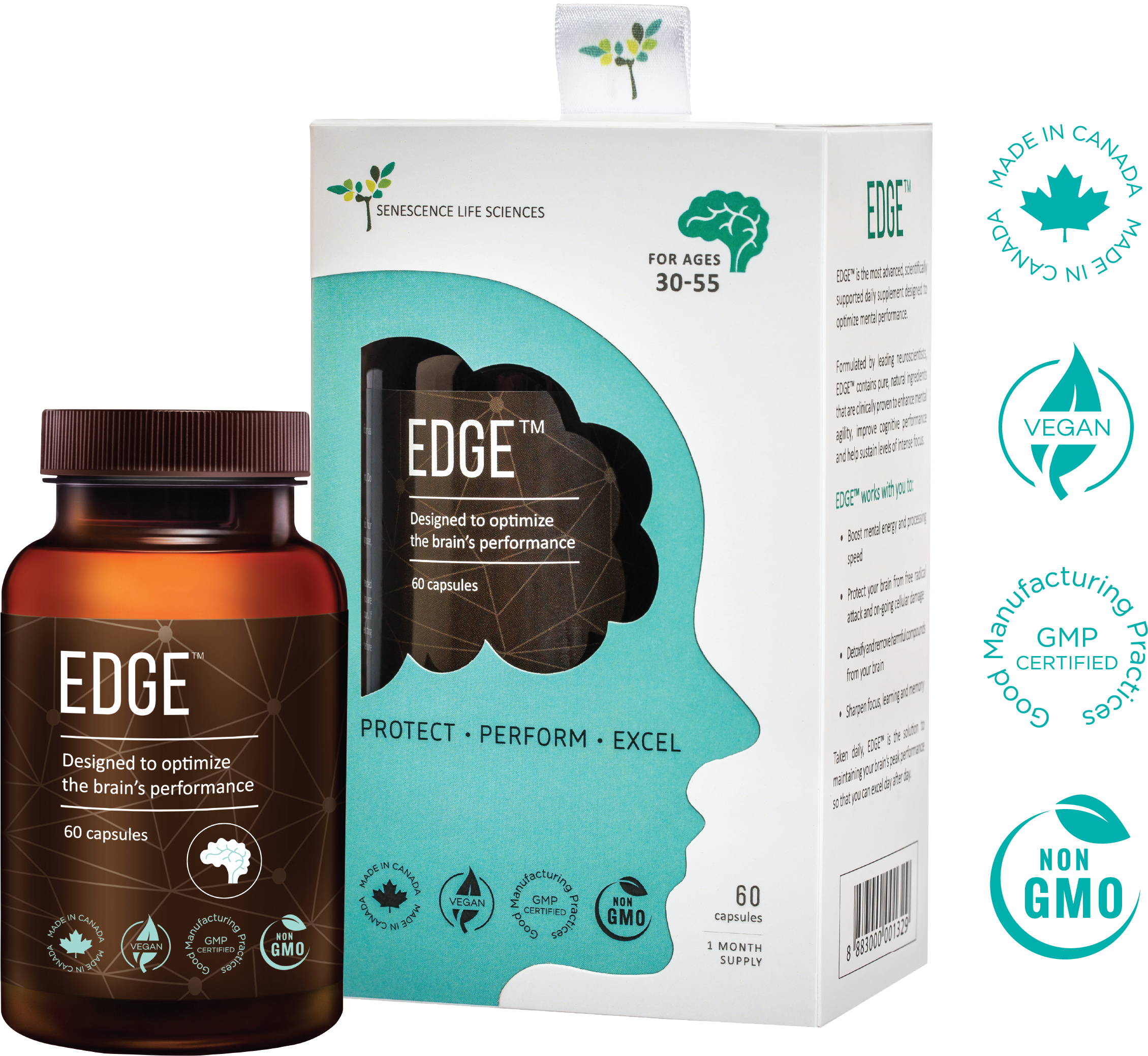 Edge™ Brain Supplement - Bottle (2501x2500), Png Download