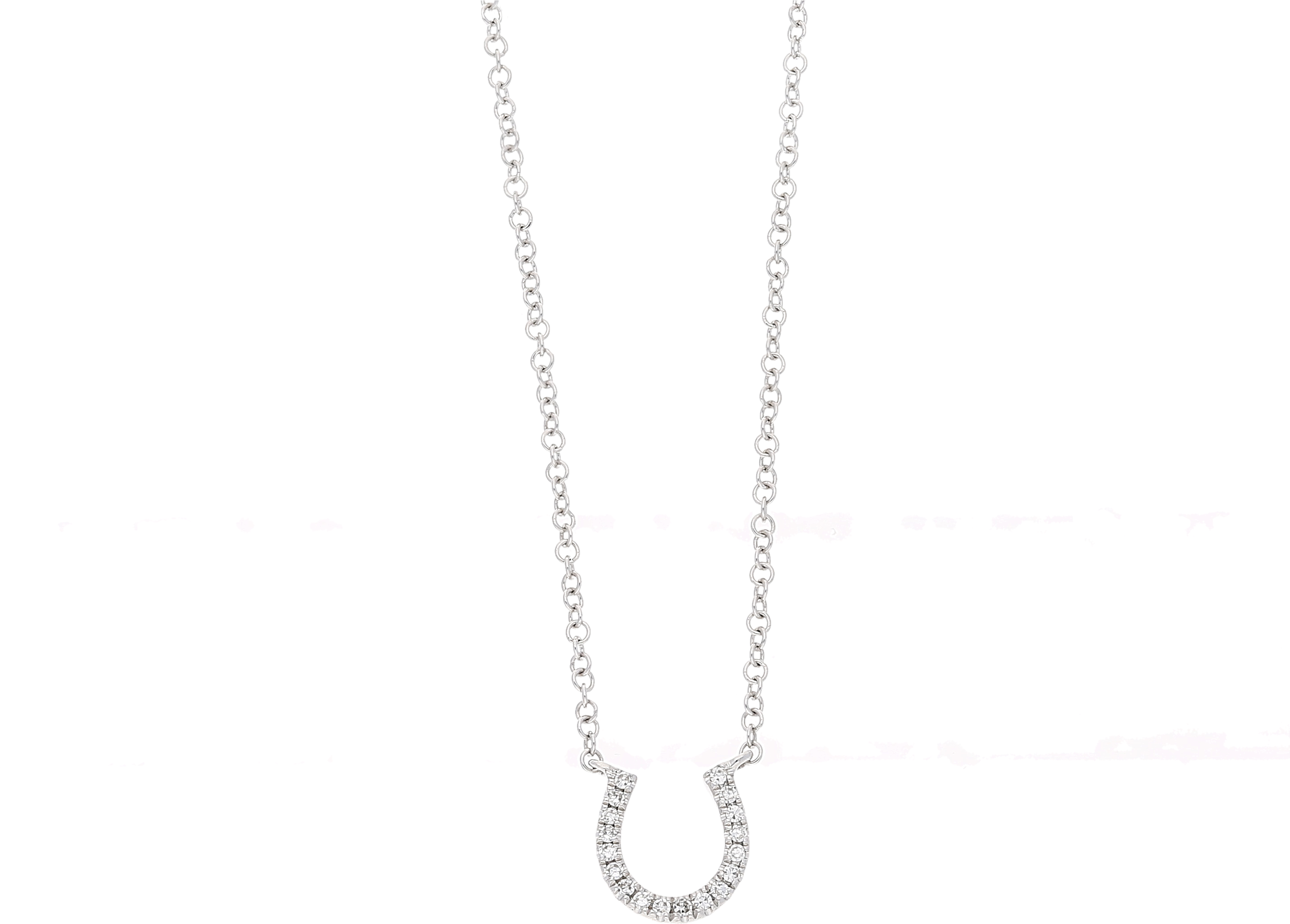 Love & Luck 14ct White Gold Diamond Horseshoe Necklace - Chain (2874x2701), Png Download