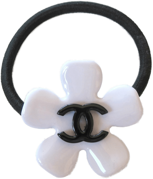 Chanel White Camelia & Black Logo Hair Tie Vip - Artificial Flower (800x801), Png Download