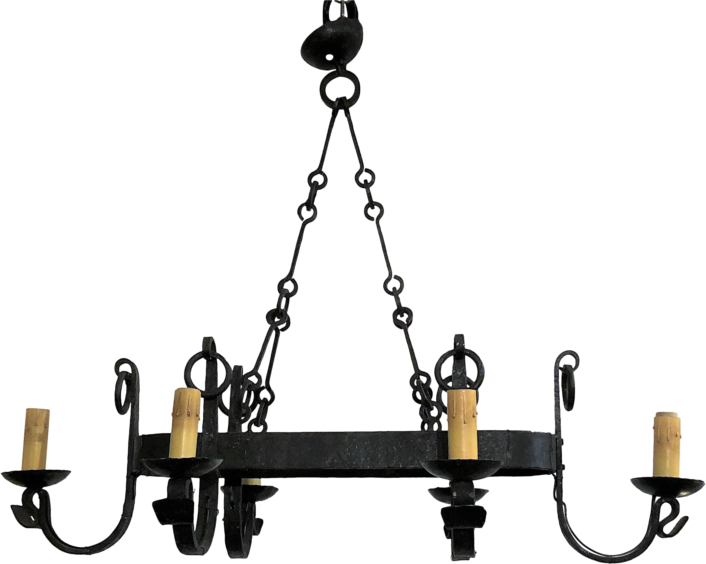 Fine Antique French Late 19th Century Old Wrought Iron - Chandelier (3107x2481), Png Download