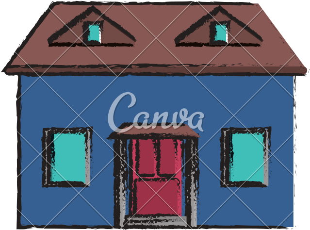 Green House With Red Door - Illustration (800x800), Png Download