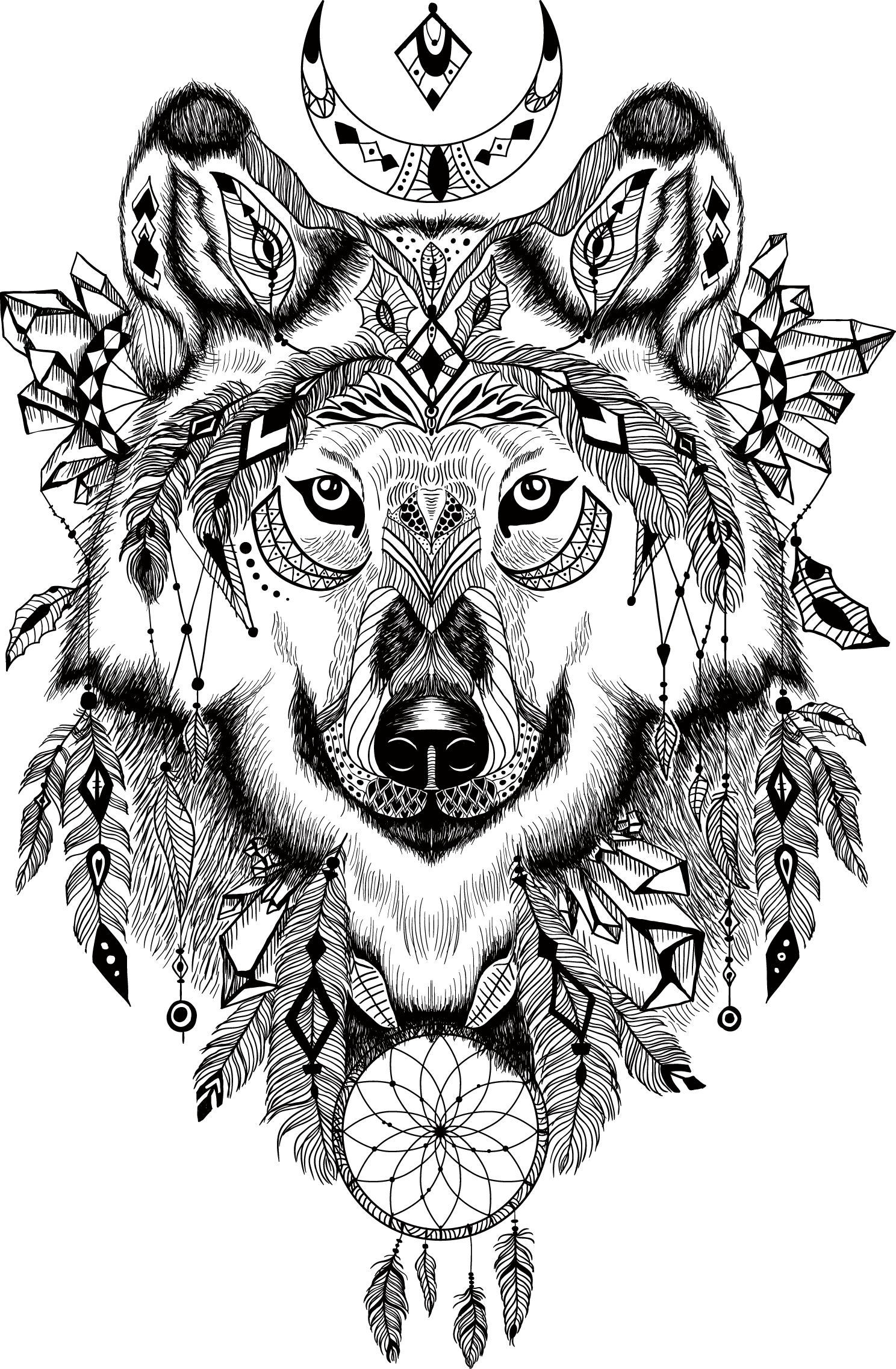 Gray Aztec Totem T-shirt Wolf Illustration Clipart - Aztec Wolf (1488x2273), Png Download
