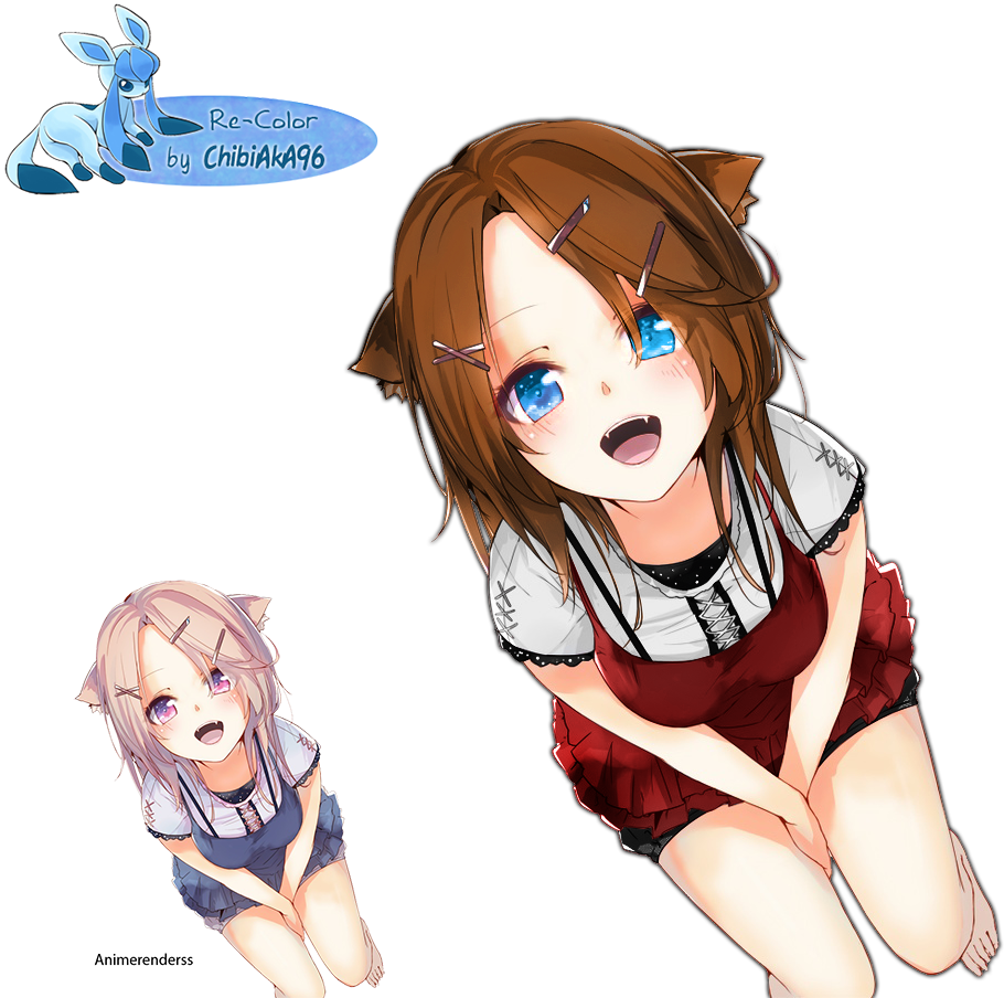 Re-color By Chibiaka96 - Anime Girl Cat Render (910x904), Png Download
