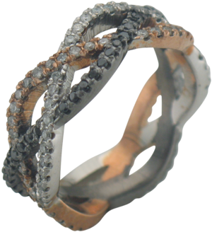 14k Braided Black, Champagne & White Diamond Ring (1000x750), Png Download