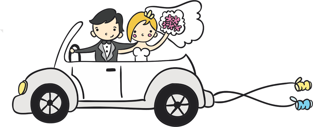 Just Married Car Clipart - Novios En Coche Dibujo (1024x417), Png Download