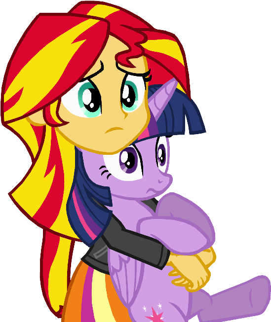 747141 Safe Twilightsparkle Princesstwi - Sunset Shimmer Holding Pony (686x667), Png Download